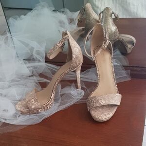 Michael Kors Rose Gold Metallic Snake-Print High Heel Sandals